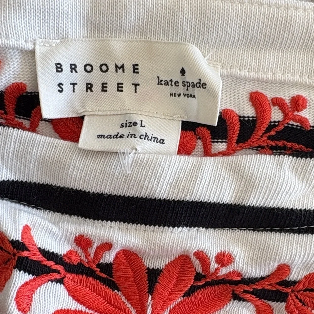 Kate Spade Black and White Striped Dress with Red Floral Accents